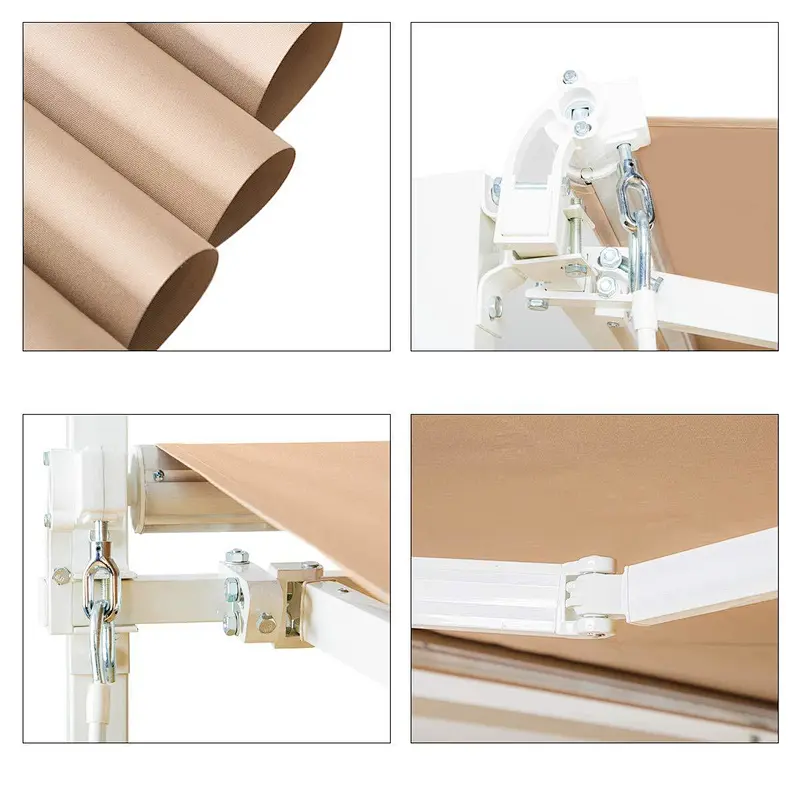 8'x10' Patio Awning Retractable Sunshade with Manual Crank Handle Beige