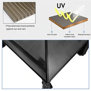 10'x13' Hardtop Patio Gazebo Canopy Polycarbonate Double-Roof w/ Netting Curtains, Black