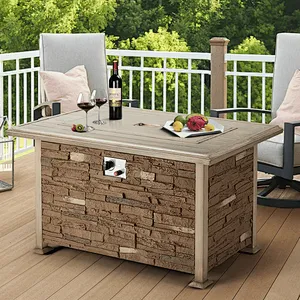 44'' Propane Gas Fire Pit Table 50000 BTU Auto-Ignition w/ Aluminum Tabletop,Waterproof Cover, Glass Beads, Coffee