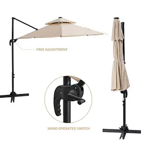 10ft Solar LED Patio Umbrellas Offset Hanging Cantilever Umbrella w/ Easy Tilt