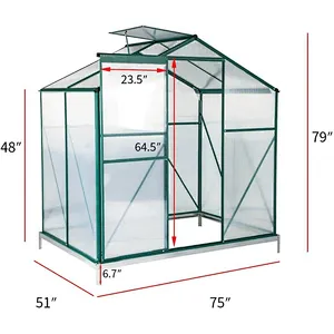 4'x6'x6.6' Walk-in Garden Greenhouse with Sliding Door & Roof Vent Garden Glasshouse