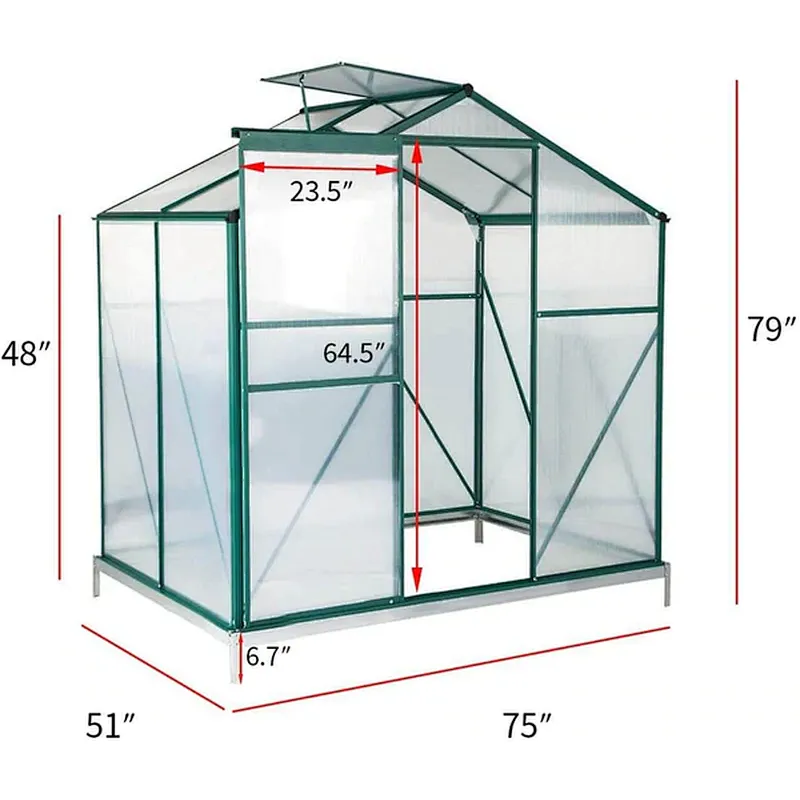 4'x6'x6.6' Walk-in Garden Greenhouse with Sliding Door & Roof Vent Garden Glasshouse