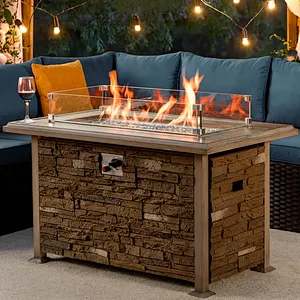 44'' Propane Gas Fire Pit Table 50000 BTU Auto-Ignition w/ Windguard, Aluminum Tabletop,Waterproof Cover, Glass Beads, Coffee