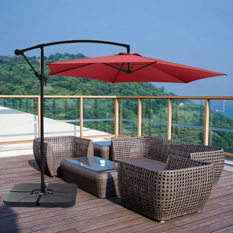 10FT Outdoor Umbrella Waterproof Folding Sunbrella with Crank Lift, Red