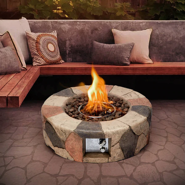 28'' Round Propane Gas Fire Pit 40000 BTU Stone Fire Pit w/ Lava Rocks, Cover, Tank Holder 28'' Round Propane Gas Fire Pit 40000 BTU Stone Fire Pit w/ Lava Rocks, Cover, Tank Holder