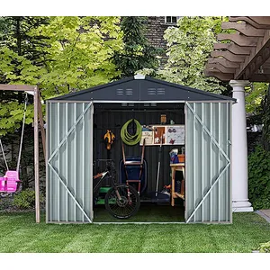 8'x6' Outdoor Metal Storage Shed Garden Steel Shed with Double Lockable Doors