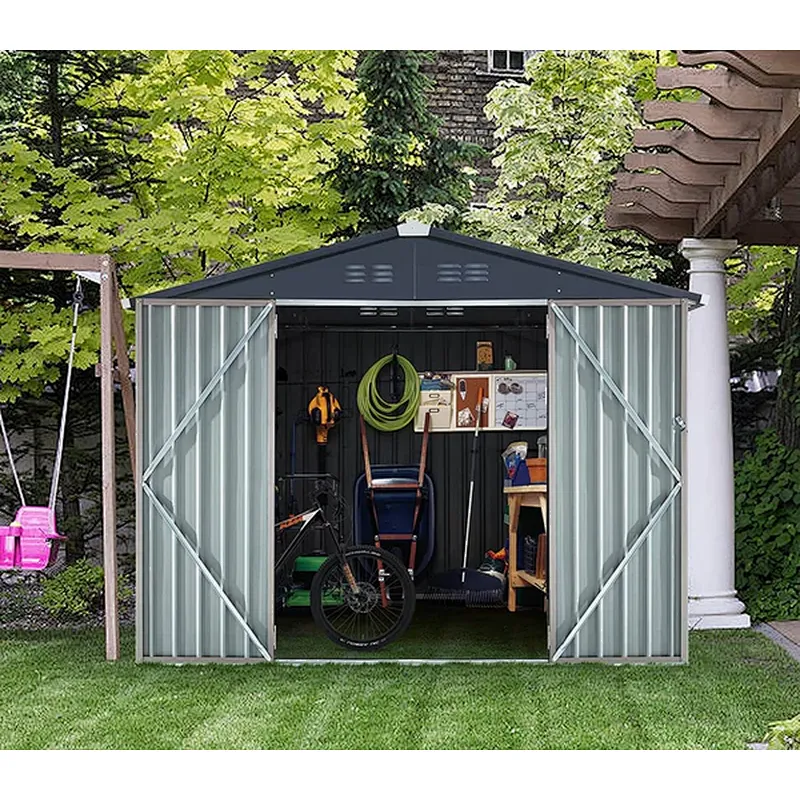8'x6' Outdoor Metal Storage Shed Garden Steel Shed with Double Lockable Doors