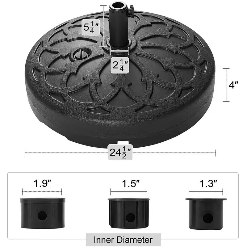 30L Patio Umbrella Base Water Sand Filled Umbrella Stand Holder, Black