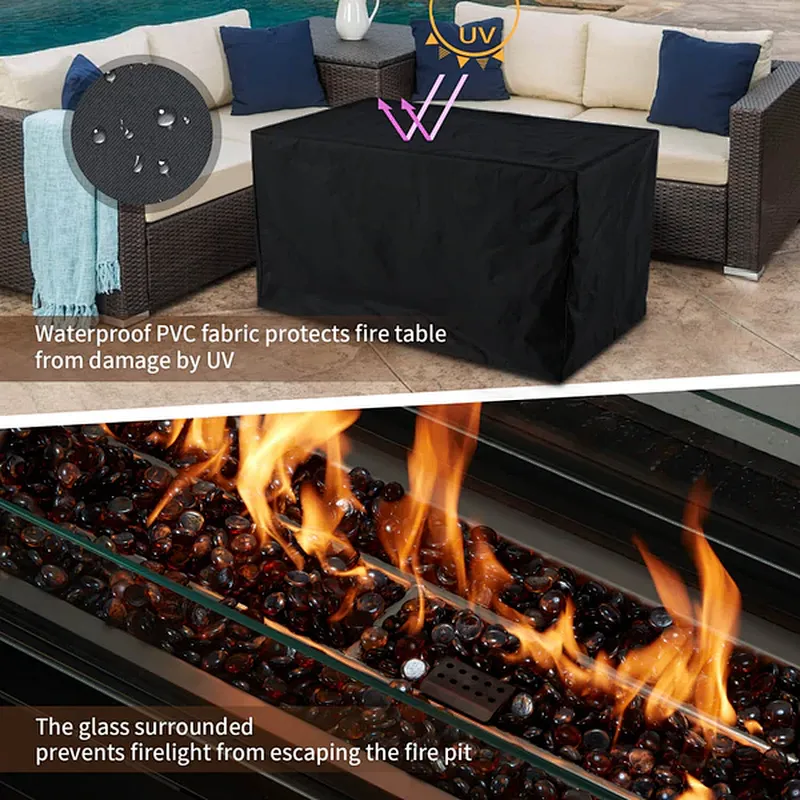 44'' Propane Gas Fire Pit Table 50000 BTU Auto-Ignition w/ Windguard, Aluminum Tabletop,Waterproof Cover, Glass Beads, Gray