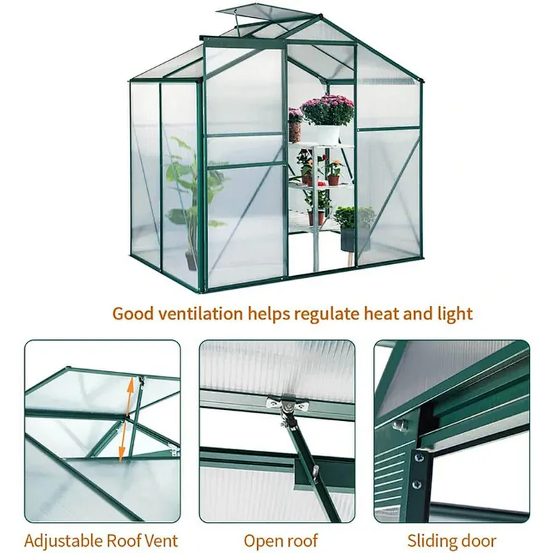 4'x6'x6.6' Walk-in Garden Greenhouse with Sliding Door & Roof Vent Garden Glasshouse