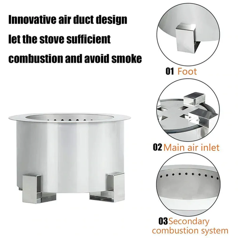 21.5'' Portable Smokeless Fire Pit Stainless Wood Burning Firepit Bowl