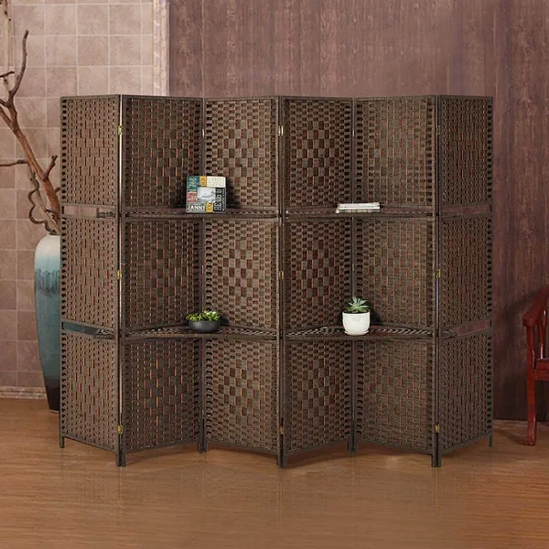 6 Panel Room Divider 6ft Privacy Screen with 2 Shelves Double Hinged