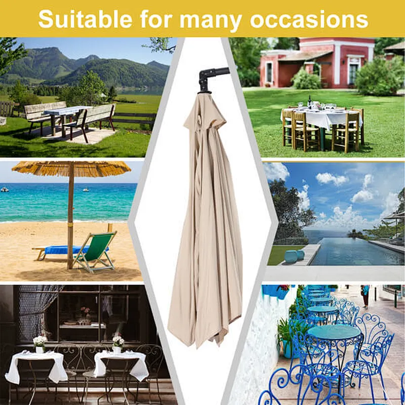 10FT Outdoor Umbrella Waterproof Folding Sunbrella with Crank Lift, Beoge