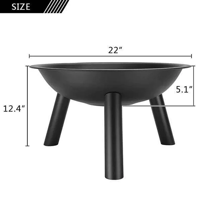 22'' Portable Fire Pit Bowl Patio Metal Wood Burning Bonfire Bowl