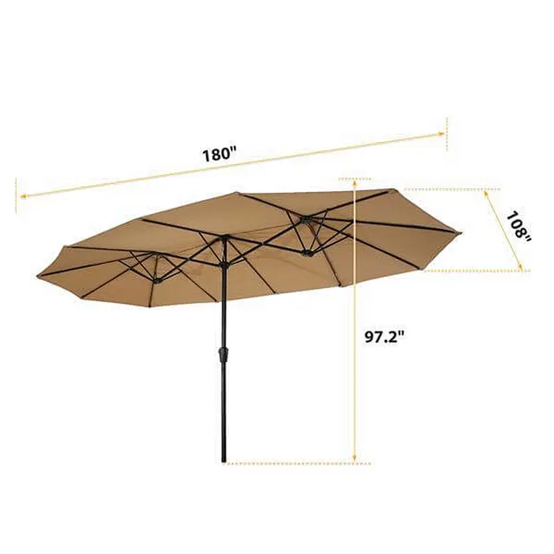 15x9ft Large Double-Sided Patio Umbrella Outdoor Steel Market Umbrella w/Crank, Beige