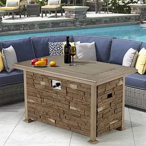 44'' Propane Gas Fire Pit Table 50000 BTU Auto-Ignition w/ Aluminum Tabletop,Waterproof Cover, Glass Beads, Coffee
