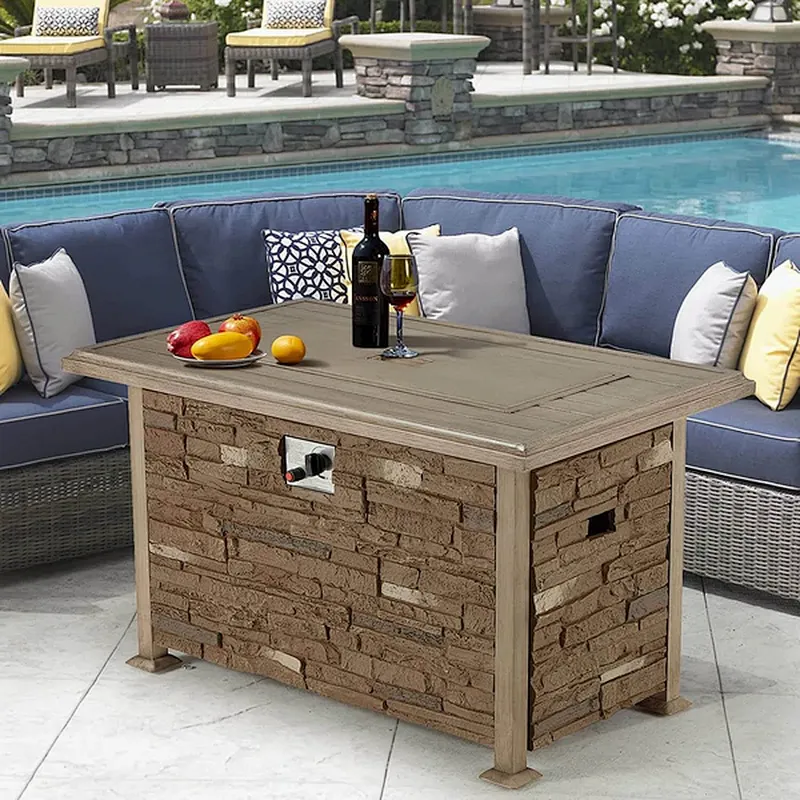 44'' Propane Gas Fire Pit Table 50000 BTU Auto-Ignition w/ Aluminum Tabletop,Waterproof Cover, Glass Beads, Coffee