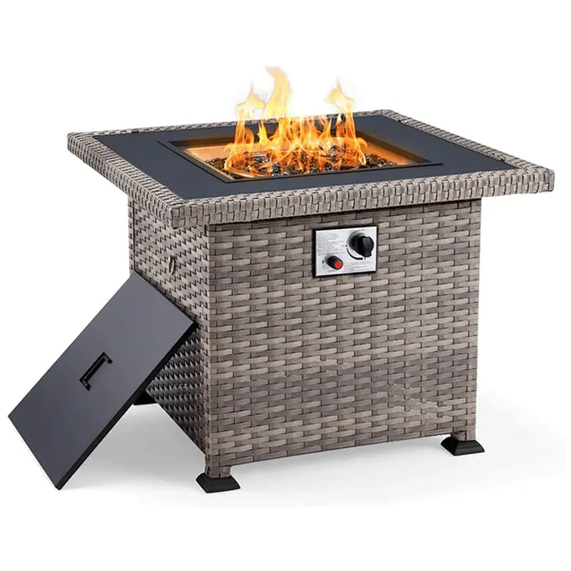 32'' Propane Fire Pit Table, 50000 BTU Square Gas Fire Pit w/ Glass Beads & Waterproof cover
