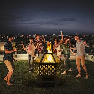 26'' Portable Fire Pit Hexagonal Metal Wood Burning Bonfire Bowl
