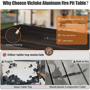 44'' Propane Gas Fire Pit Table 50000 BTU Auto-Ignition w/ Aluminum Tabletop,Waterproof Cover, Glass Beads, Gray