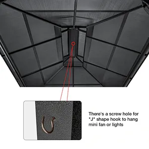 10'x13' Hardtop Patio Gazebo Canopy Polycarbonate Double-Roof w/ Netting Curtains, Black