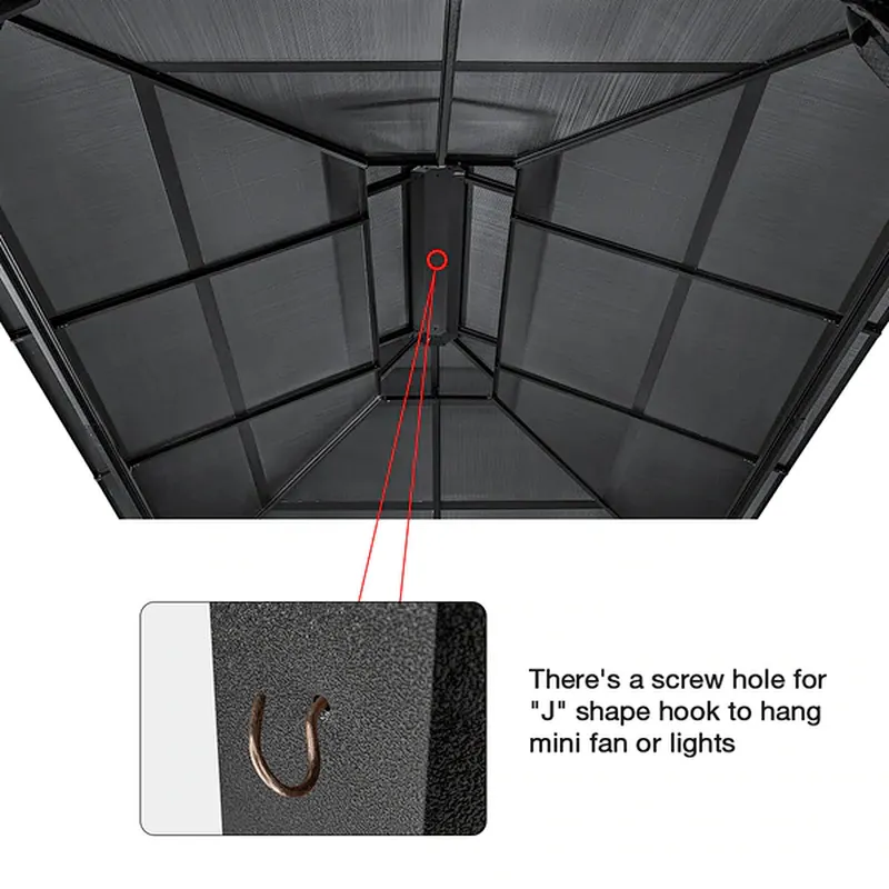 10'x13' Hardtop Patio Gazebo Canopy Polycarbonate Double-Roof w/ Netting Curtains, Black
