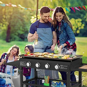 4-Burner Propane Gas Grill with Steel Griddle Flat Top 48000BTU with Foldable Legs