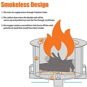 21.5'' Portable Smokeless Fire Pit Stainless Wood Burning Firepit Bowl