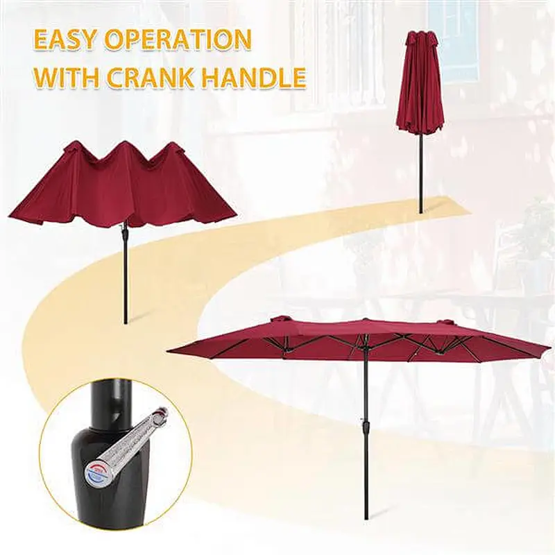 15x9ft Large Double-Sided Patio Umbrella Outdoor Steel Market Umbrella w/Crank