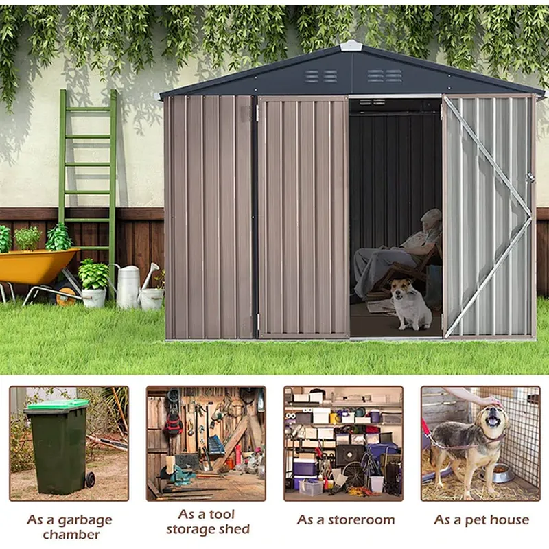 8'x6' Outdoor Metal Storage Shed Garden Steel Shed with Double Lockable Doors