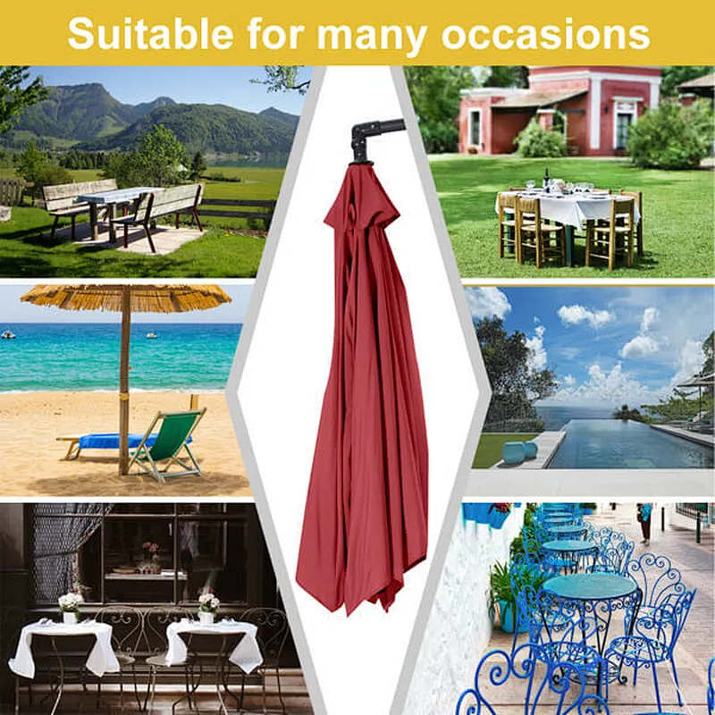 10FT Outdoor Umbrella Waterproof Folding Sunbrella with Crank Lift, Red