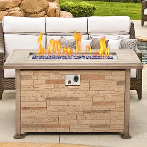 44'' Propane Gas Fire Pit Table 50000 BTU Auto-Ignition w/ Aluminum Tabletop,Waterproof Cover, Glass Beads, Brown