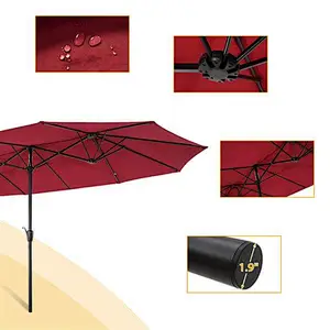 15x9ft Large Double-Sided Patio Umbrella Outdoor Steel Market Umbrella w/Crank