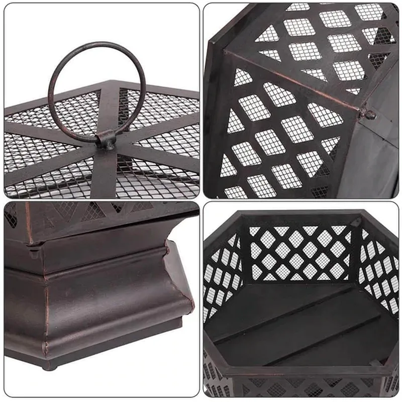 26'' Portable Fire Pit Hexagonal Metal Wood Burning Bonfire Bowl