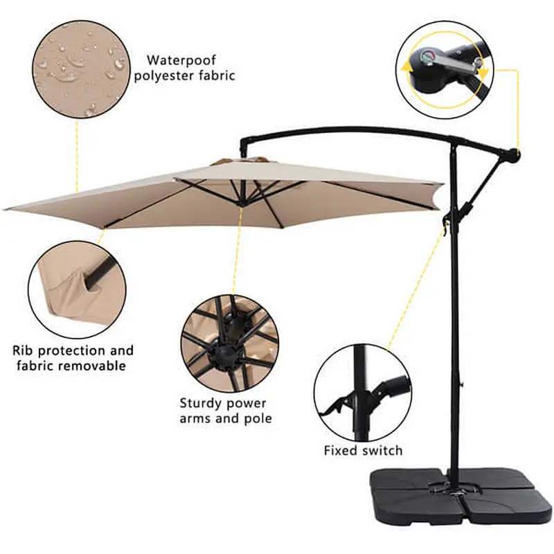 10FT Outdoor Umbrella Waterproof Folding Sunbrella with Crank Lift, Beoge