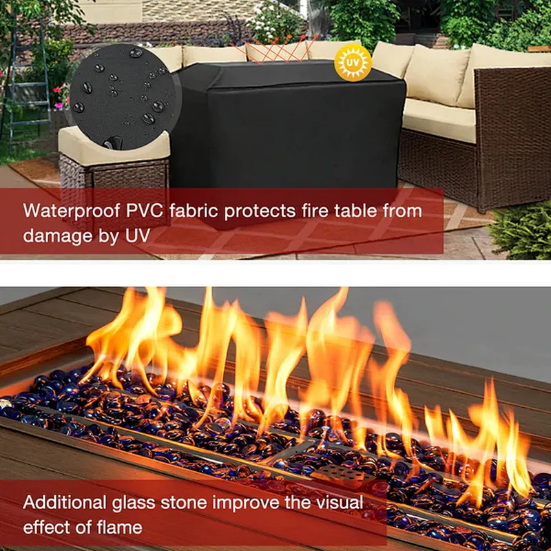 44'' Propane Gas Fire Pit Table 50000 BTU Auto-Ignition w/ Aluminum Tabletop,Waterproof Cover, Glass Beads, Brown