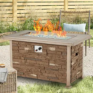 44'' Propane Gas Fire Pit Table 50000 BTU Auto-Ignition w/ Aluminum Tabletop,Waterproof Cover, Glass Beads, Coffee