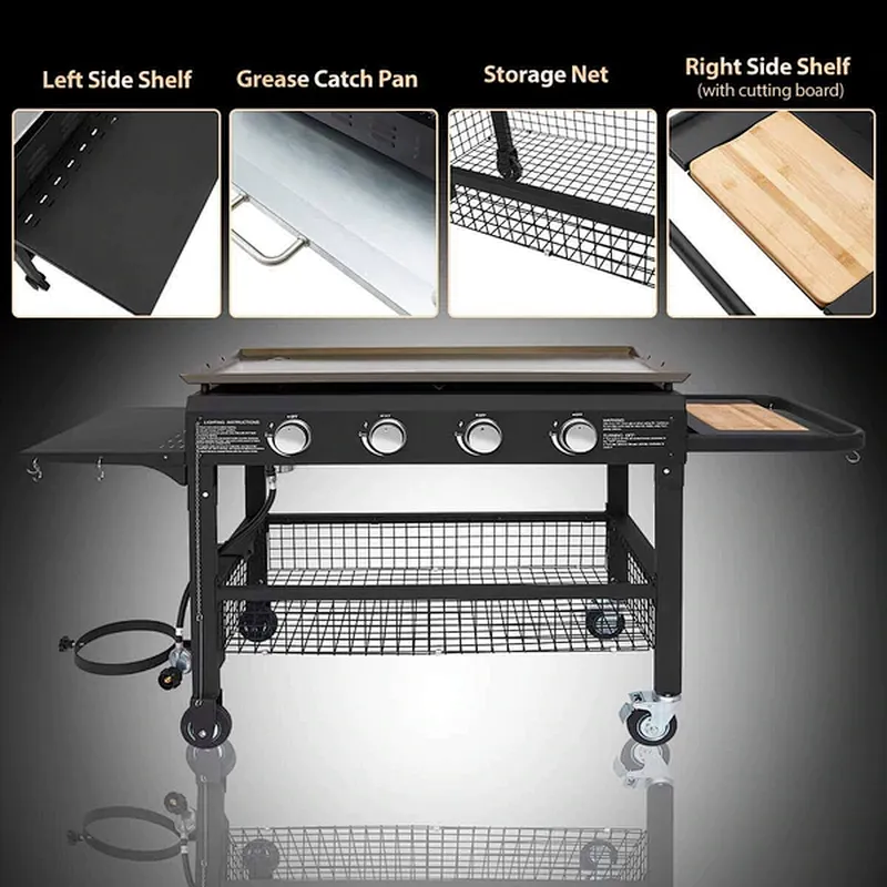 4-Burner Propane Gas Grill with Steel Griddle Flat Top 48000BTU with Foldable Legs