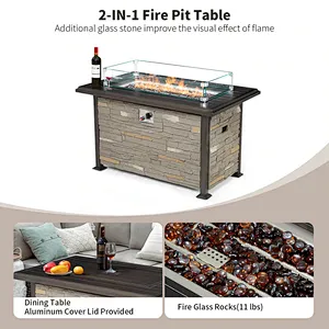 44'' Propane Gas Fire Pit Table 50000 BTU Auto-Ignition w/ Windguard, Aluminum Tabletop,Waterproof Cover, Glass Beads, Gray