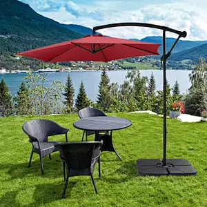 10FT Outdoor Umbrella Waterproof Folding Sunbrella with Crank Lift, Red