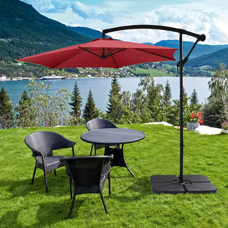 10FT Outdoor Umbrella Waterproof Folding Sunbrella with Crank Lift, Red