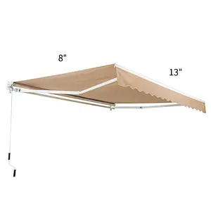 8'x13' Patio Awning Retractable Sunshade with Manual Crank Handle Beige