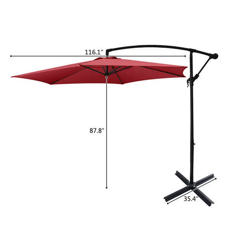 10FT Outdoor Umbrella Waterproof Folding Sunbrella with Crank Lift, Red