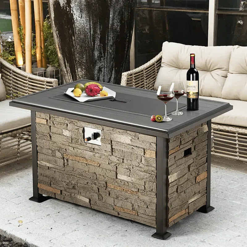 44'' Propane Gas Fire Pit Table 50000 BTU Auto-Ignition w/ Aluminum Tabletop,Waterproof Cover, Glass Beads, Gray