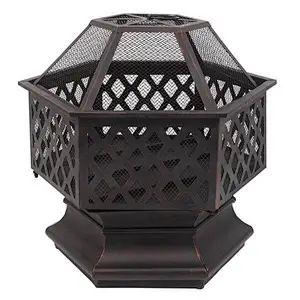 26'' Portable Fire Pit Hexagonal Metal Wood Burning Bonfire Bowl
