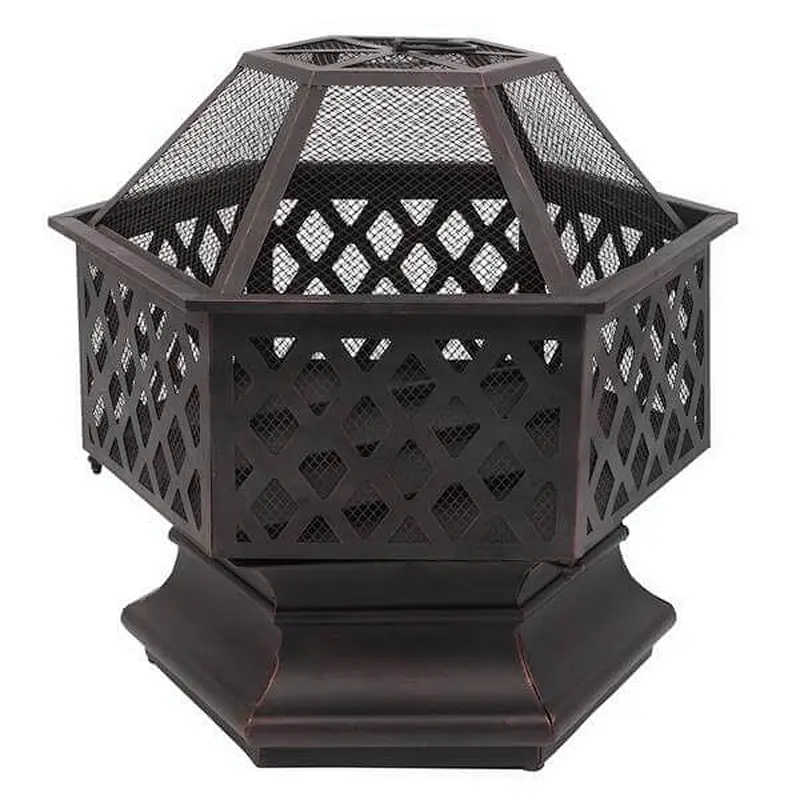 26'' Portable Fire Pit Hexagonal Metal Wood Burning Bonfire Bowl