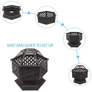 26'' Portable Fire Pit Hexagonal Metal Wood Burning Bonfire Bowl