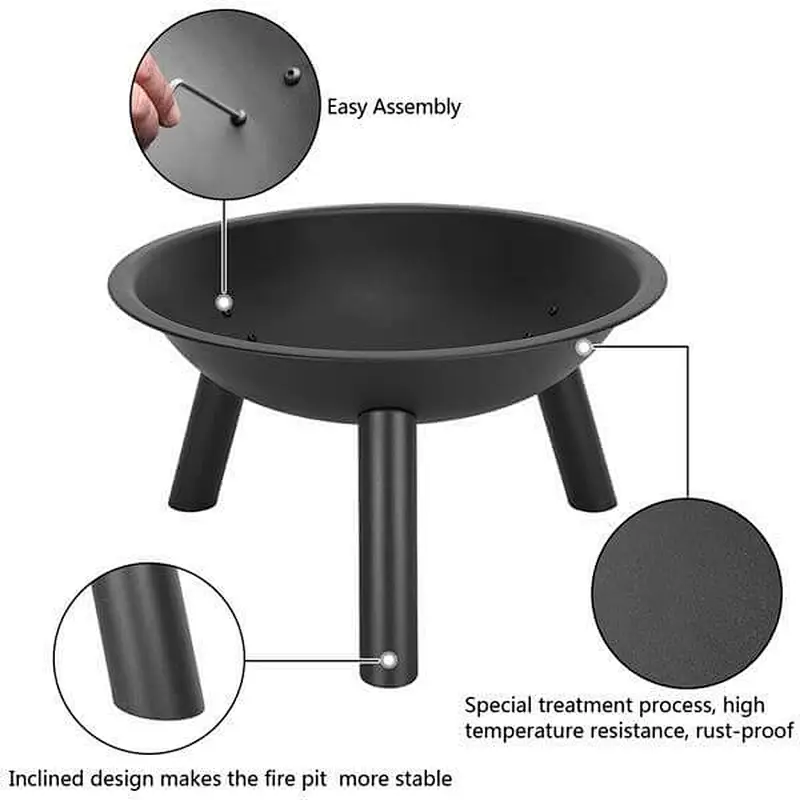 22'' Portable Fire Pit Bowl Patio Metal Wood Burning Bonfire Bowl