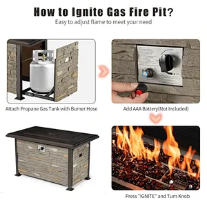 44'' Propane Gas Fire Pit Table 50000 BTU Auto-Ignition w/ Windguard, Aluminum Tabletop,Waterproof Cover, Glass Beads, Gray