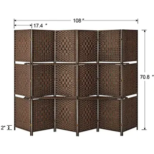 6 Panel Room Divider 6ft Privacy Screen with 2 Shelves Double Hinged